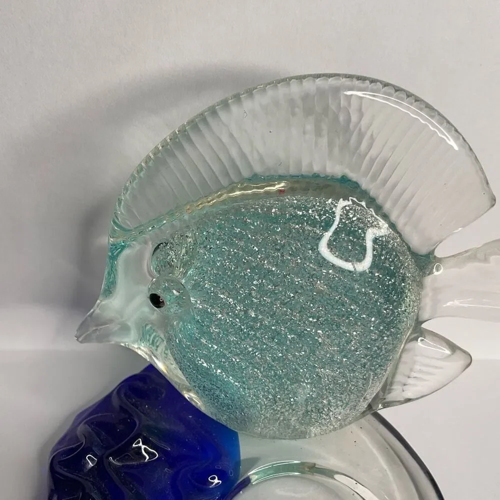 Vintage PartyLite Tropical‎ Fish Tea Light Candle Holder Art Glass Sparkly Blue - Picture 9 of 11
